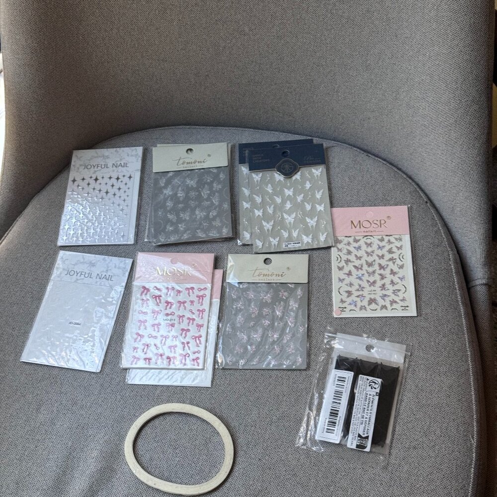Nail Art Stickers, Glitters, Chrome powder, and decos